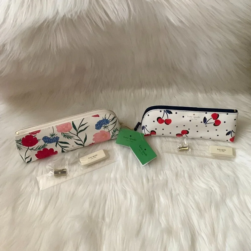 KATE SPADE Blossom & Vintage Cherry Pencil Case Set of 2